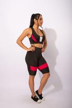 Conjunto Feminino Fitness Bermuda Cintura Alta Com Recorte Na Perna E Top Nadador Com Tela Frontal Academia F7 NEW STYLE Conjunto Feminino Fitness Bermuda Cintura Alta Com Recorte Na Perna E Top Nadador Com Tela Frontal Academia F7 NEW STYLE