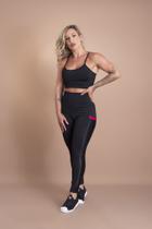 Conjunto Feminino Fitness Calça Cintura Alta Com Bolso Cirrê Legging E Top Cropped Alcinha Academia F7 NEW STYLE