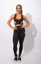 Conjunto Feminino Fitness Calça Legging Cintura Alta Bolso Cirrê material sintético E Top Nadador Tela Frontal Moda Academia F7 NEW STYLE Conjunto Feminino Fitness Calça Legging Cintura Alta Bolso Cirrê material sintético E Top Nadador Tela Frontal Moda Academia F7 NEW STYLE