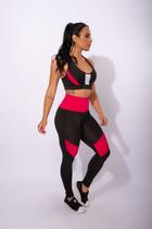 Conjunto Feminino Fitness Calça Legging Cintura Alta Detalhe Na Cintura E Perna E Top Nadador Com Tela Frontal F7 NEW STYLE