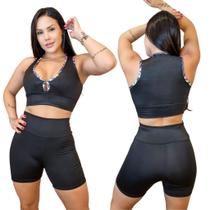 Conjunto Feminino Fitness Estampado Top Alça + Short Gringas