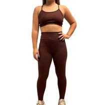 Conjunto Feminino Fitness Legging Cós alto + Top Poliamida Blackout Zero Transparência Cacau
