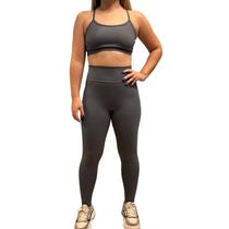 Conjunto Feminino Fitness Legging Cós alto + Top Poliamida Blackout Zero Transparência Grafite Conjunto Feminino Fitness Legging Cós alto + Top Poliamida Blackout Zero Transparência Grafite