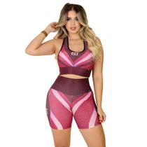 Conjunto Feminino Fitness Rosa Top e Shorts Modelos Premium Para Esportistas