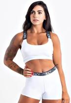 Conjunto Feminino Fitness Short + Cropped Elástico - Branco