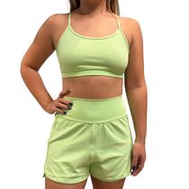 Conjunto Feminino Fitness Short Duplo Cós alto + Top Poliamida Lima - Zero Transparência Conjunto Feminino Fitness Short Duplo Cós alto + Top Poliamida Lima - Zero Transparência