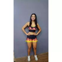 Conjunto feminino fitness short e top fire treinamento