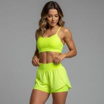 Conjunto Feminino Fitness Short + Top Alça Dry Fit Academia Verão VertSport