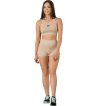 Conjunto Feminino Fitness Top e Short Suplex Poliamida Nude