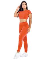 Conjunto Feminino Fitness Top Manga + Calça Legging Basica MAG853_901 Conjunto Feminino Fitness Top Manga + Calça Legging Basica MAG853_901