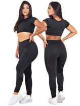 Conjunto Feminino Fitness Top Manga + Calça Legging Basica MAG853_901