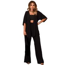 Conjunto Feminino Forrado Kimono Calça Pantalona Flaire