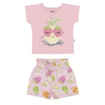 Conjunto Feminino Infantil 2 Peças Short E Blusa Frutas