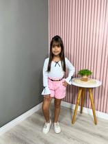 Conjunto Feminino Infantil Blusa Flare E Short Com Cinto Conjunto Feminino Infantil Blusa Flare E Short Com Cinto