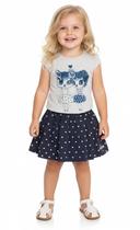 Conjunto Feminino Infantil Blusinha Gato C/ Short Saia Poá Bolinhas Nº 1 Ao 3