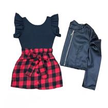 Conjunto Feminino Infantil Body Saia Xadrez E Jaqueta Menina Conjunto Feminino Infantil Body Saia Xadrez E Jaqueta Menina