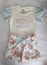 Conjunto Feminino Infantil com Short Floral e Laço