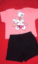 Conjunto feminino infantil cor blusa malha rosa e short moleton preto tam 4 anos