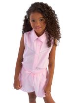 Conjunto Feminino Infantil Em Alfaiataria Rosa em Algodão Trabalhado 1993