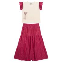 Conjunto feminino infantil Isensee com saia Rosa e Roxo