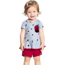 Conjunto Feminino Infantil Listrado com Estampa Alakazoo