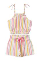 Conjunto feminino infantil listras off-white