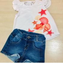 Conjunto feminino infantil shorts jeans e blusa verão Conjunto feminino infantil shorts jeans e blusa verão
