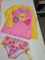 Conjunto Feminino infantill Rio ondas,Tam 6 Rosa camisa longa proteção Uv FPU 50+ calcinha