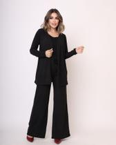 Conjunto Feminino Inverno 3 Peças Cardigan, Regata e Calça em Malha Tricô