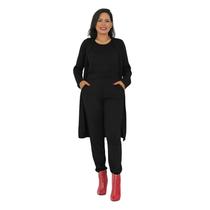 Conjunto Feminino Inverno 3 Peças com Blusa, Calça e Cardigan em Lãzinha Quentinho Confortável Casual para o Frio