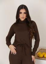 Conjunto Feminino Inverno Lanzinha Gola Alta Calça Pantalona com Bolsos elastico na cintura
