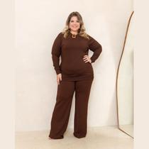 Conjunto Feminino Inverno Moletinho Pantalona e Manga Longa Plus Size