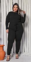 Conjunto feminino inverno plus size blusa e calça com bolsos