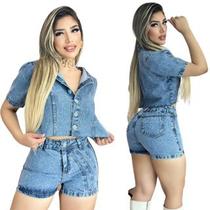 Conjunto Feminino Jeans Short e Blusa