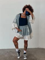 Conjunto Feminino Kimono Amplo e Short Estampado Viscose Yuki
