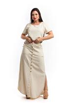 Conjunto feminino kit saia longa de linho e cropped liso de mangas Conjunto feminino kit saia longa de linho e cropped liso de mangas