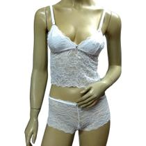 Conjunto Feminino Langerie Renda Crópped caleçon Íntima Delas Dandara Conjunto Feminino Langerie Renda Crópped caleçon Íntima Delas Dandara