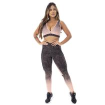 Conjunto Feminino Legging Empina Bumbum + Top Decote Bojo Degrade Poliamida Orbis - Degradê preto e salmão, G Conjunto Feminino Legging Empina Bumbum + Top Decote Bojo Degrade Poliamida Orbis - Degradê preto e salmão, G