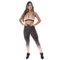 Conjunto Feminino Legging Empina Bumbum + Top Decote Bojo Degrade Poliamida Orbis - Degradê preto e salmão, G