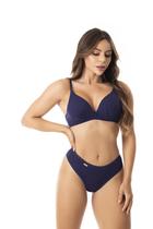 Conjunto Feminino Lingerie Sutiã Com Bojo e Calcinha Em Malha Canelada Confortável Moda Íntima Feminina