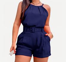 Conjunto Feminino Linho Blusa +shorts+ cinto P, M, G, GG , Cru.