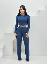 Conjunto feminino longo cropped e calça moletinho 9741