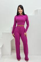 Conjunto feminino longo cropped e calça moletinho 9741