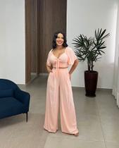 Conjunto Feminino luxo Verão Top Cropped com Calça Max Pantalona Viscolinho Elegante Natal Ano novo