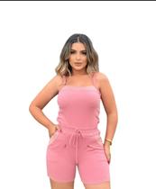 Conjunto Feminino Malha Crepe Canelado Listrado