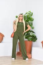 Conjunto Feminino Malha Cropped Alongado e Calça Pantalona