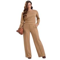 Conjunto Feminino Manga Longa e Calça Gris G90168