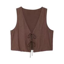 Conjunto Feminino Marrom De Saia Evasê E Colete Justo Com Cadarço, Vestido Casual De Verão Com