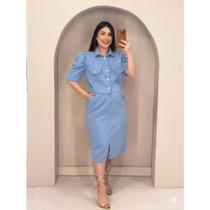 Conjunto Feminino Midi Elegante com Saia Lápis e Blusa Princesa Estruturada