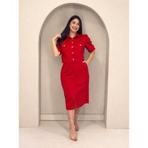 Conjunto Feminino Midi Elegante com Saia Lápis e Blusa Princesa Estruturada